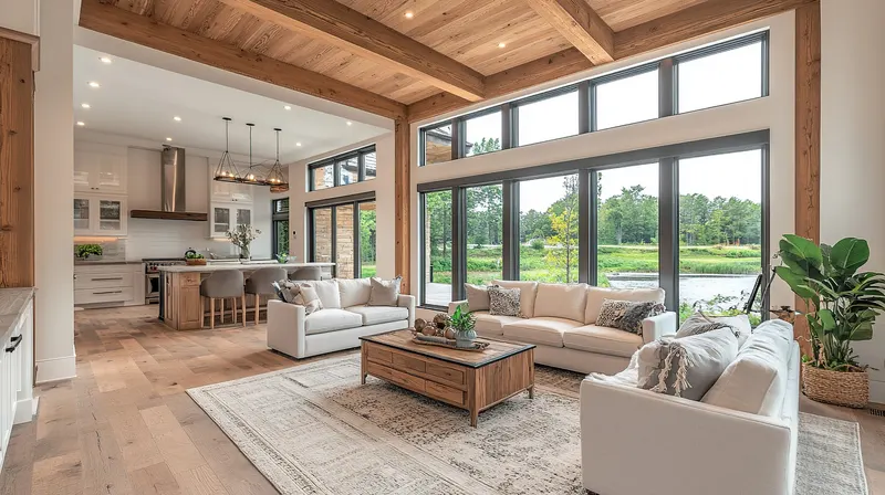 A great room with a large area rug